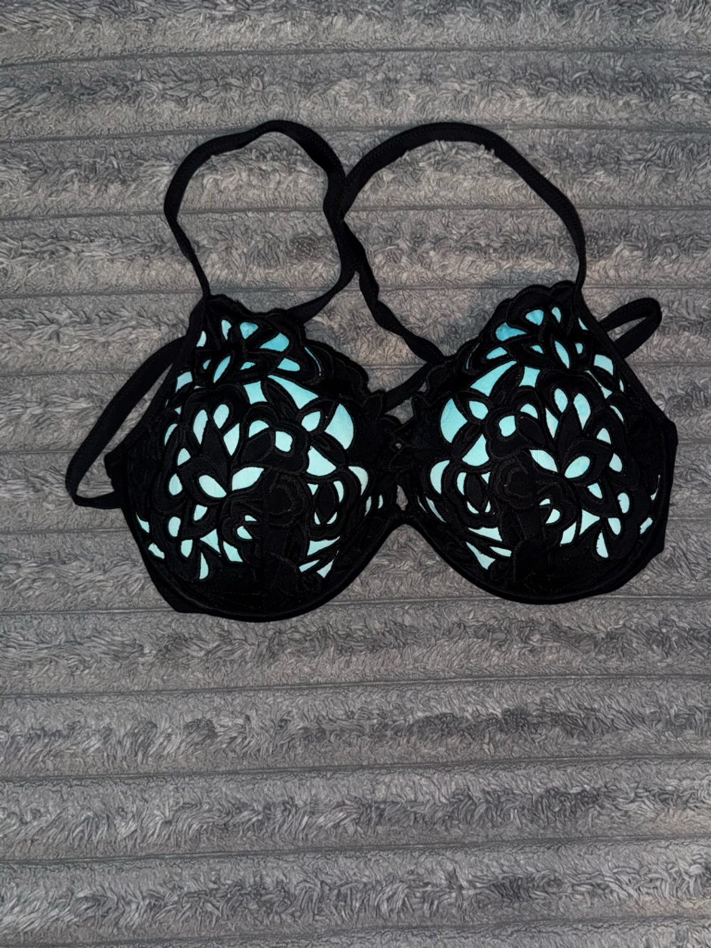 Shade & Shore Black and Light Blue Cutout Bikini Top